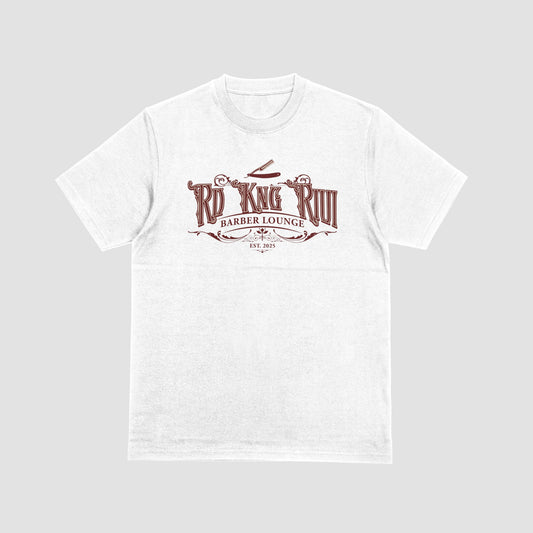 “Rd Kng Rivi white t-shirt front – unisex streetwear design with bold blue text.”