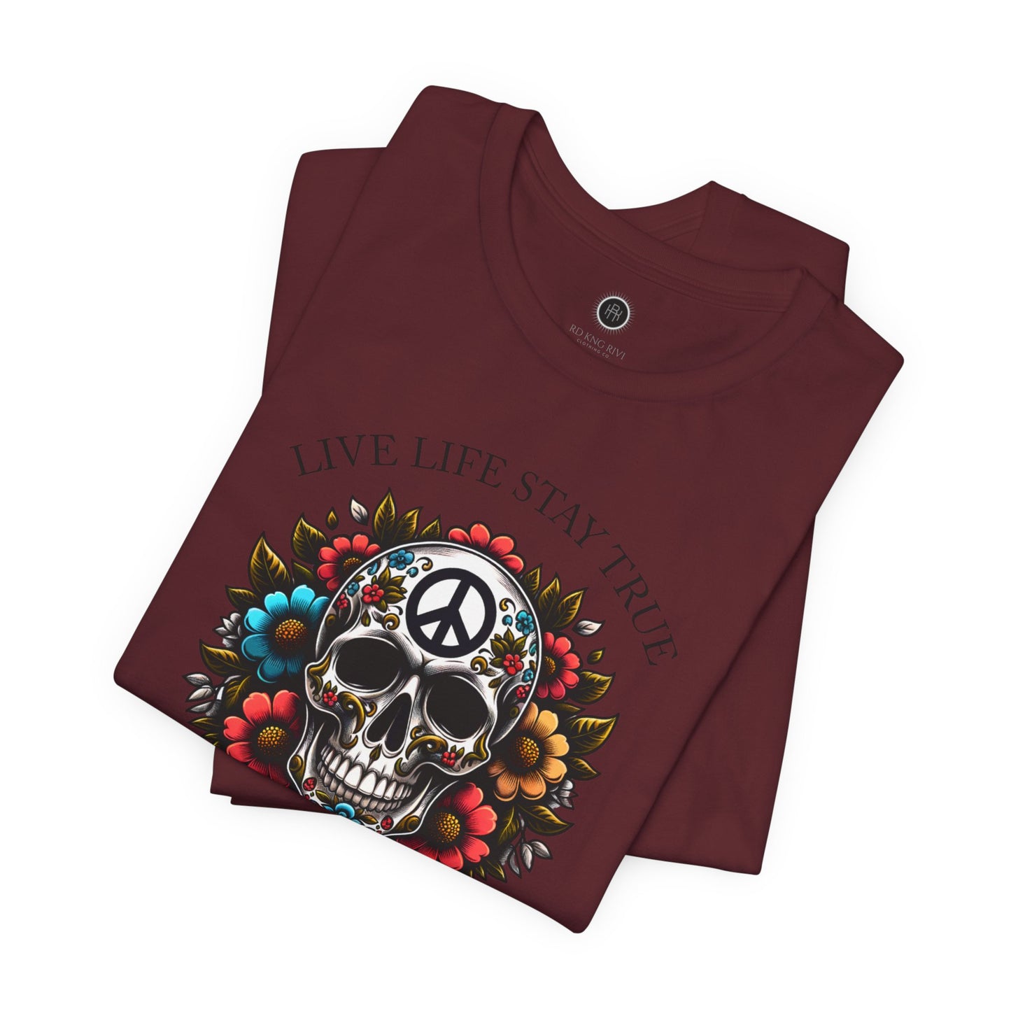 Skull Artwork Tee - Live Life Stay True, Unisex Graphic T-Shirt, Peaceful Vibe Tee, Motivational Shirt for Everyday Wear, Unique Gift Idea,