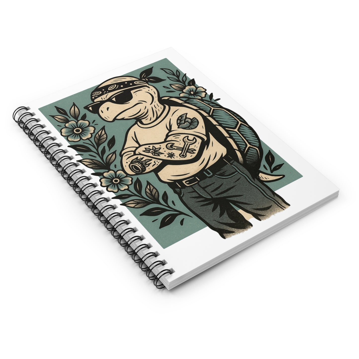 Tough Turtle Spiral Notebook — Tattooed Cool Turtle Design, Ruled Journal for Teens & Adults