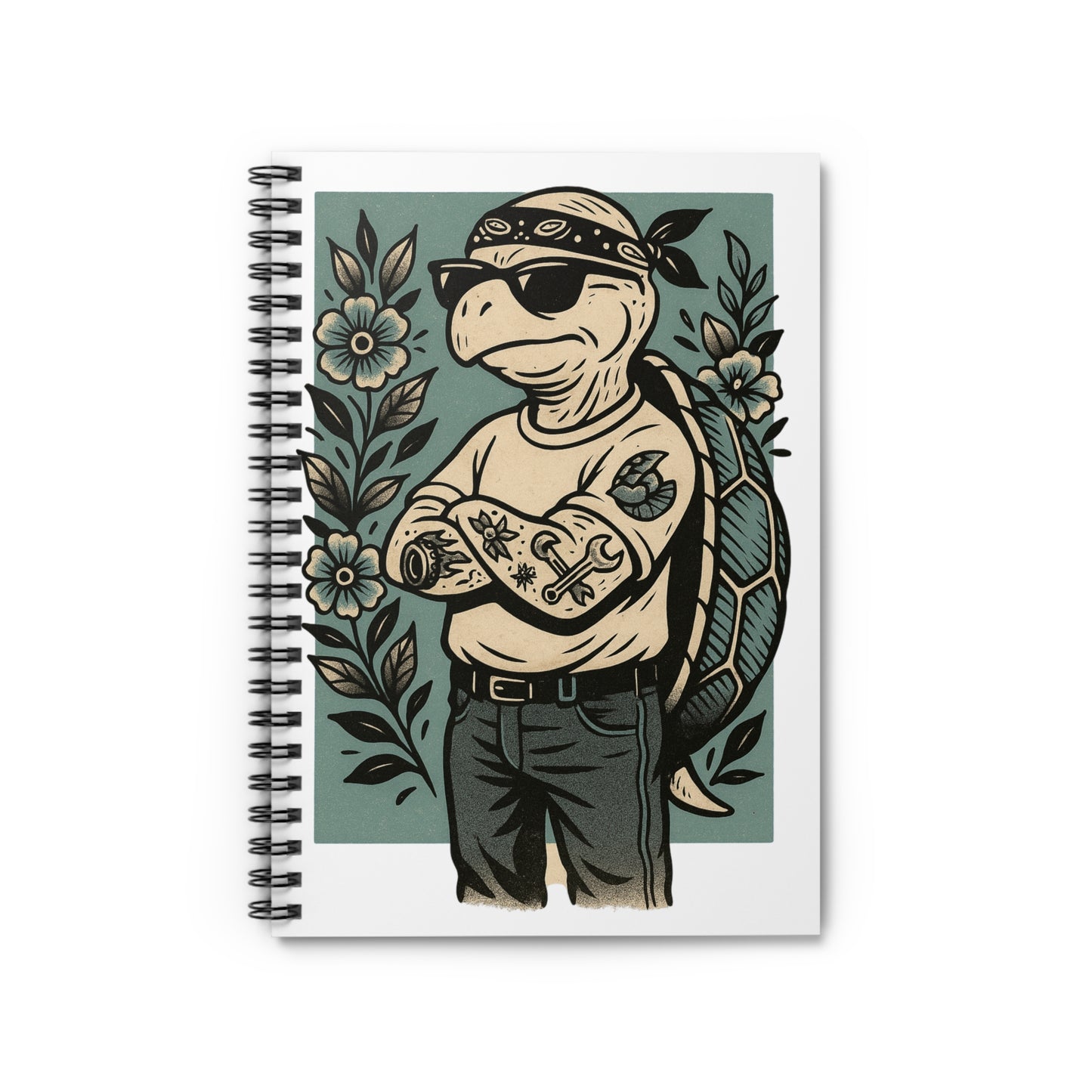 Tough Turtle Spiral Notebook — Tattooed Cool Turtle Design, Ruled Journal for Teens & Adults