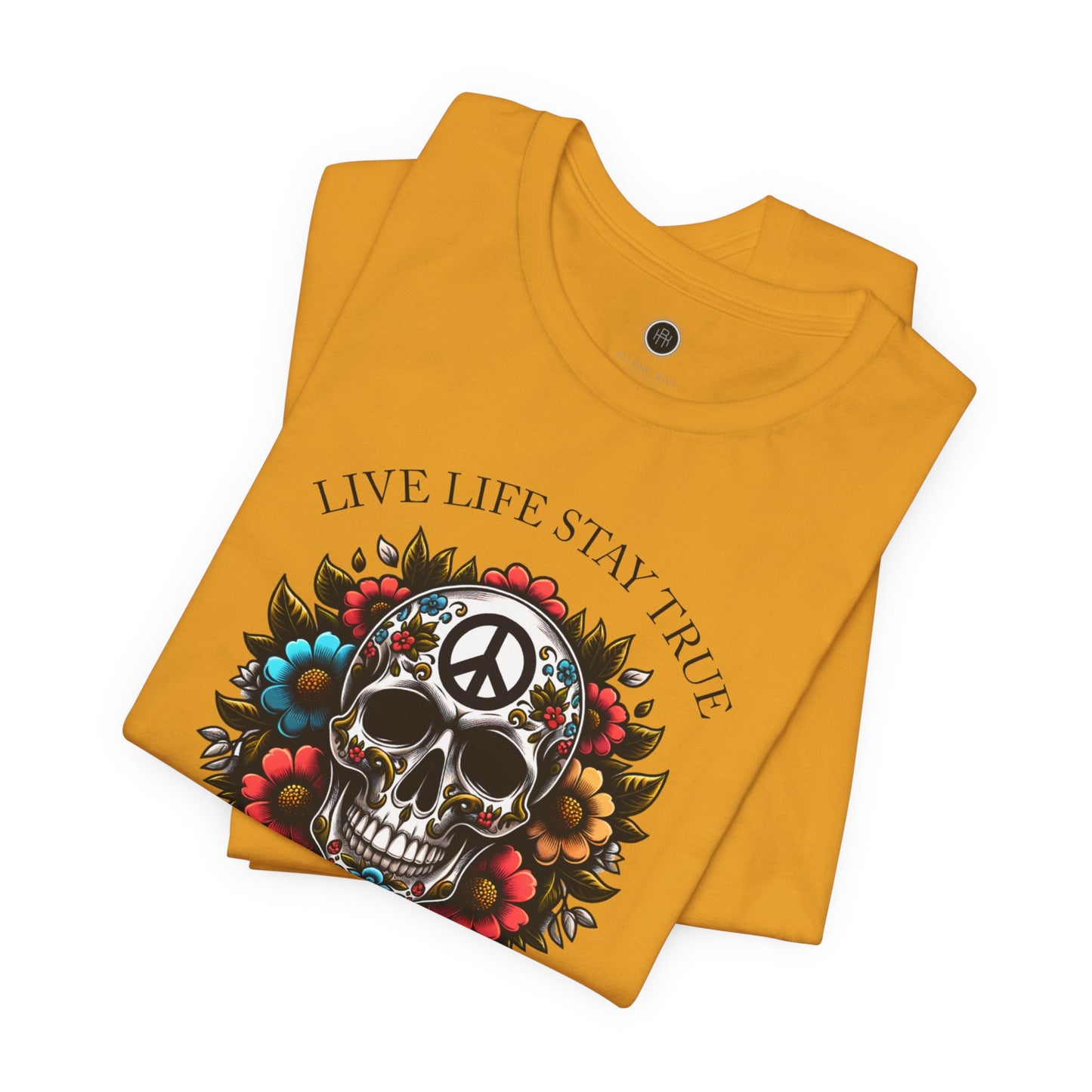 Skull Artwork Tee - Live Life Stay True, Unisex Graphic T-Shirt, Peaceful Vibe Tee, Motivational Shirt for Everyday Wear, Unique Gift Idea,