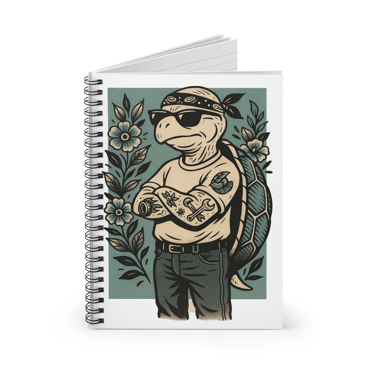 Tough Turtle Spiral Notebook — Tattooed Cool Turtle Design, Ruled Journal for Teens & Adults