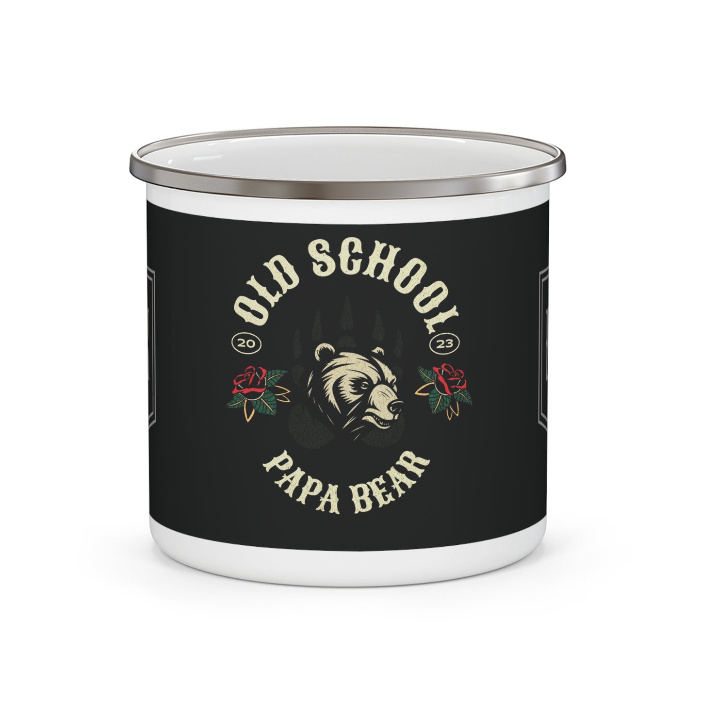 Old School Papa Bear Enamel Camping Mug - Perfect for Nature Lovers