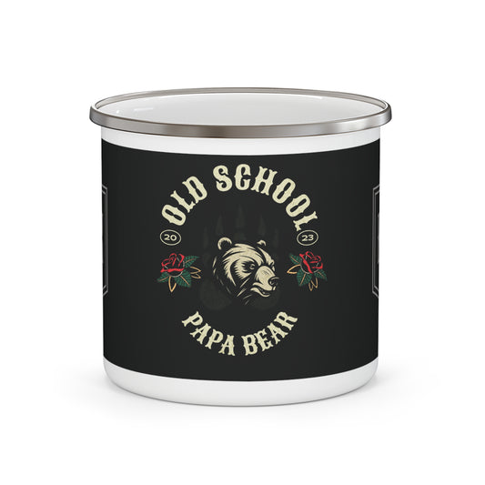 Old School Papa Bear Enamel Camping Mug - Perfect for Nature Lovers