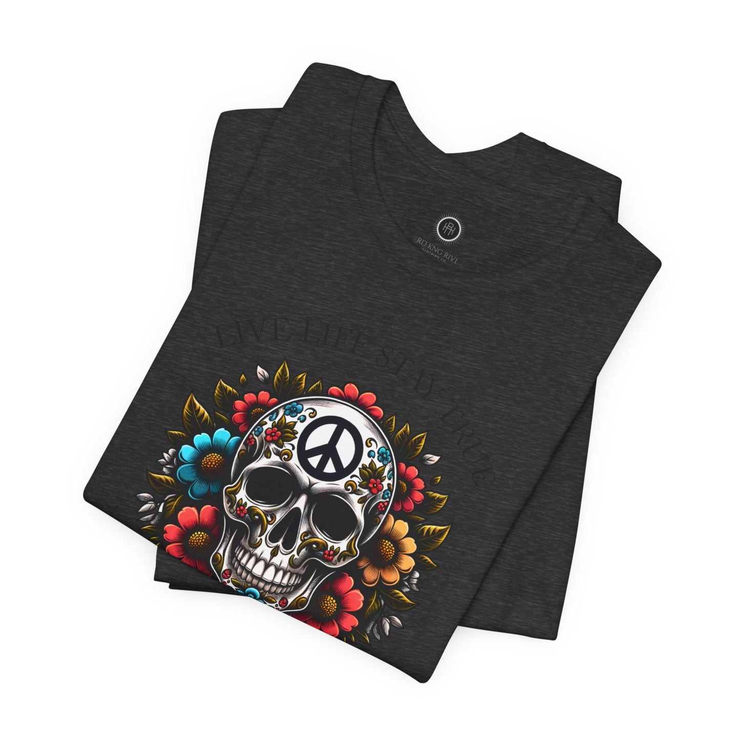 Skull Artwork Tee - Live Life Stay True, Unisex Graphic T-Shirt, Peaceful Vibe Tee, Motivational Shirt for Everyday Wear, Unique Gift Idea,